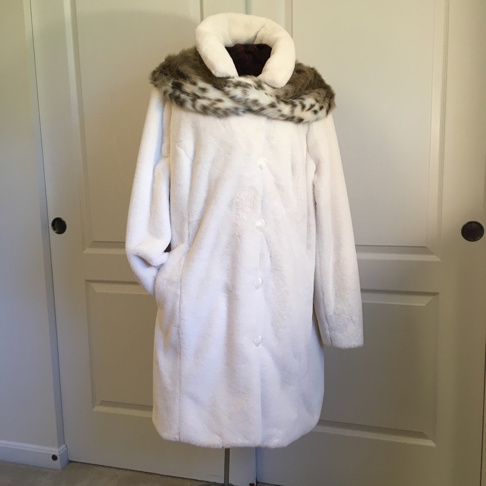 Coat, Winter White Faux Fur, Designer